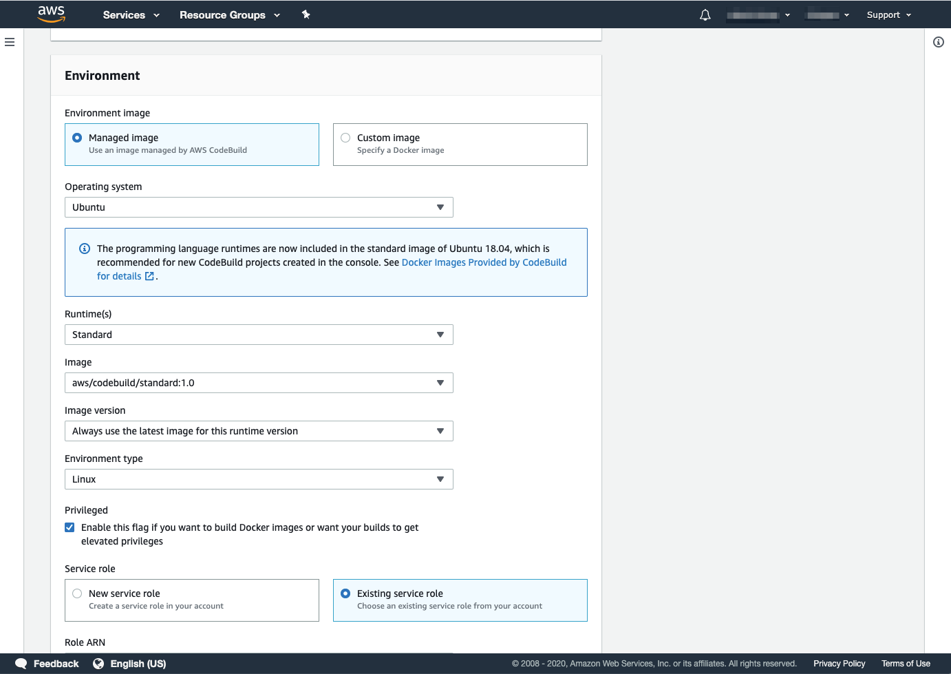 Code Build - Environment